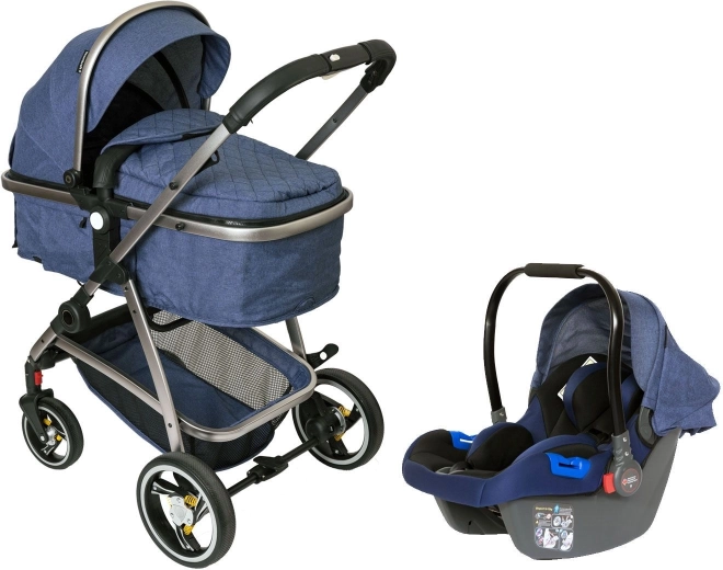 Poussette multifonction 2-en-1 Bauerkraft avec nacelle et siège-auto, bleue
