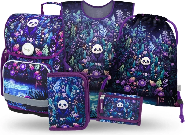 Set scolaire 5 pcs BAAGL Ergo Jungle Panda – cartable, trousse, sac, tablier et porte-monnaie