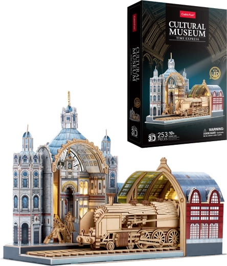 CubicFun puzzle 3D gare historique Time Express avec éclairage LED, 253 pièces