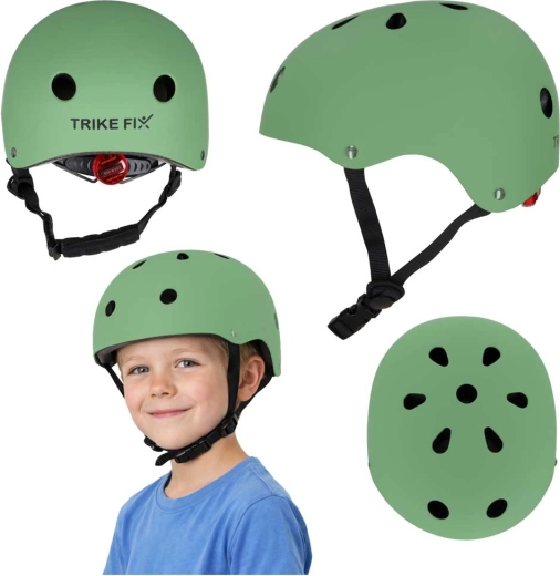 casque de cyclisme enfant TRIKE FIX avec LED, taille M (55–58 cm), vert foncé