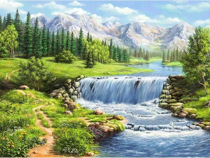 Peinture diamant Rivière en montagne 30 × 40 cm