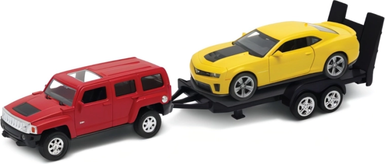Welly Remorque porte-voitures Hummer H3 + Chevrolet Camaro ZL1 1:34