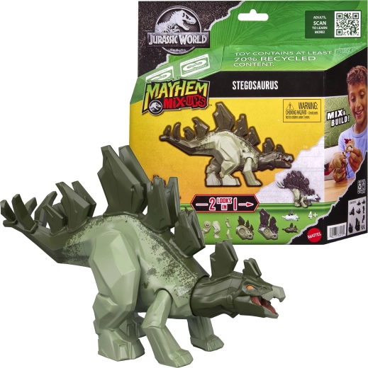 Mattel Jurassic World Mayhem Mix-Ups 2 en 1 stégosaure – figurine de dinosaure