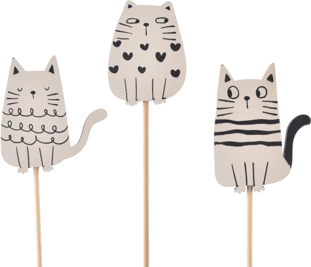 Piques décoratifs en bois Chat blanc/noir (6 pcs)