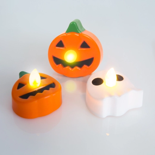 Bougies chauffe-plat LED d'Halloween en forme de citrouille et de fantôme – 3 pièces