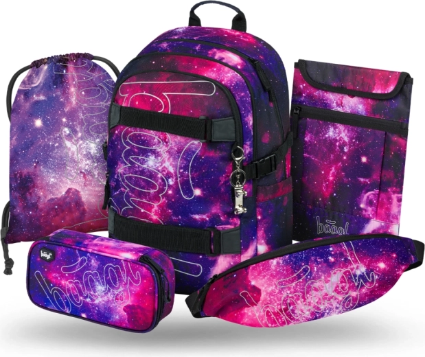 Baagl ensemble scolaire 5 pcs Skate Galaxy – sac à dos, trousse, sac de sport, banane et housse pour ordinateur portable