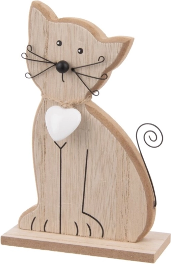 Décoration en bois Chat avec cœur marron 15 cm