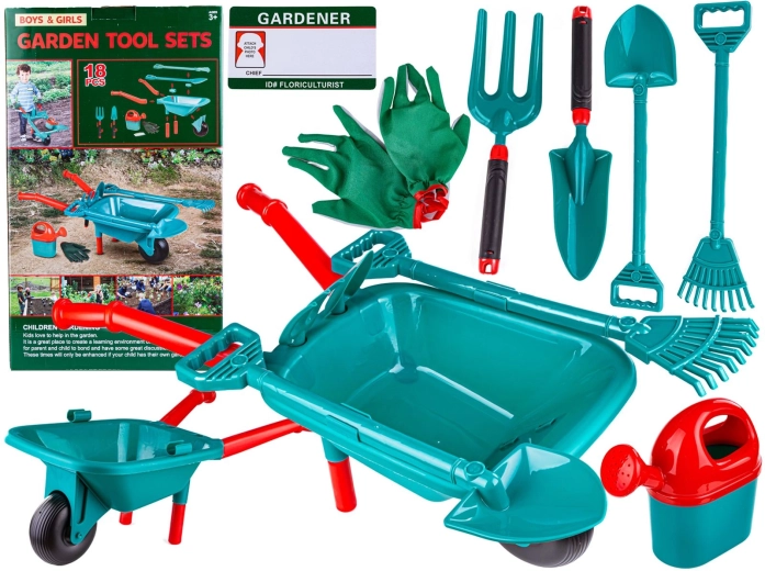 Set de jardinage pour enfants avec brouette et accessoires (18 pièces)