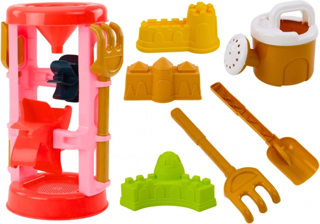 Set de jouets de sable avec moulin, moules et arrosoir – rose