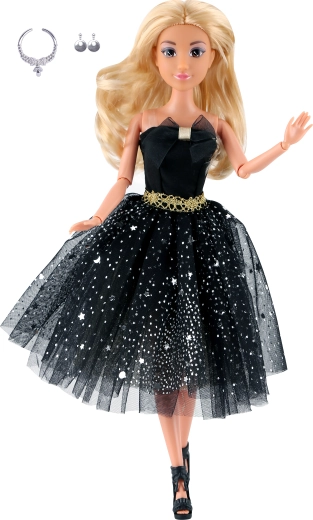 Poupée tendance en courte robe de soirée noire