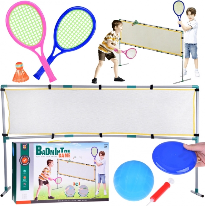 Set de sport 3-en-1 : filet de volley-ball, set de badminton, disque volant