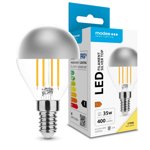 Modee Ampoule LED Filament Globe Mini P45 Silver Top 4 W E14, 400 lm, blanc chaud