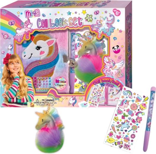 Grand coffret avec journal en peluche licorne