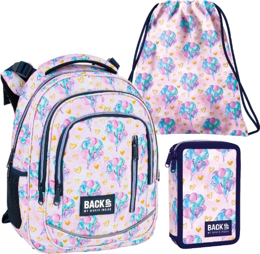 Set scolaire BackUP Balloons 3-en-1 (sac à dos, trousse équipée, sac)
