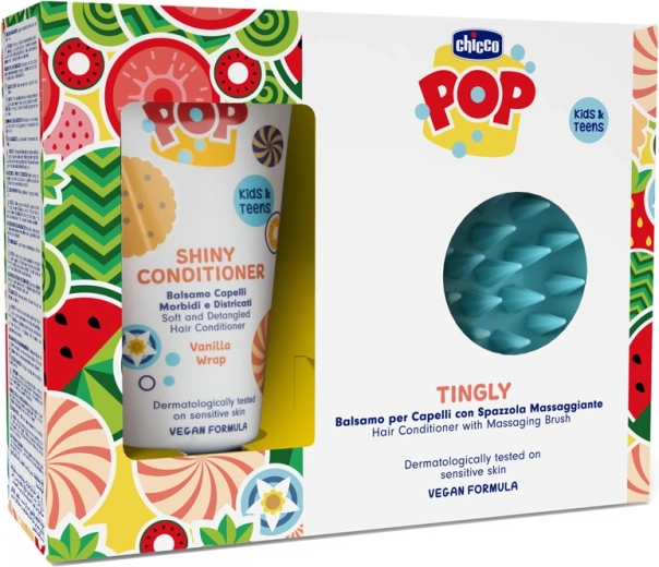 Chicco POP Vanilla Shiny après-shampooing 150 ml avec brosse de massage pour le cuir chevelu