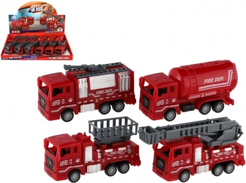 Camion de pompiers en plastique 11 cm à rétrofriction – 4 variantes en boîte