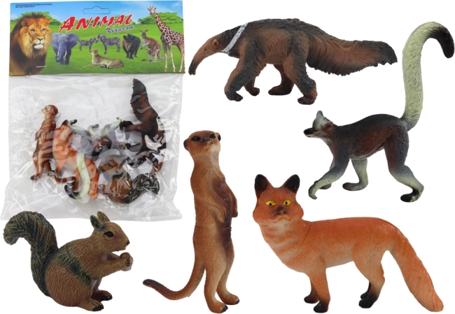 Figurines d'Animaux 5 Pièces: Écureuil, Suricate, Tamandua, Renard, Lémurien