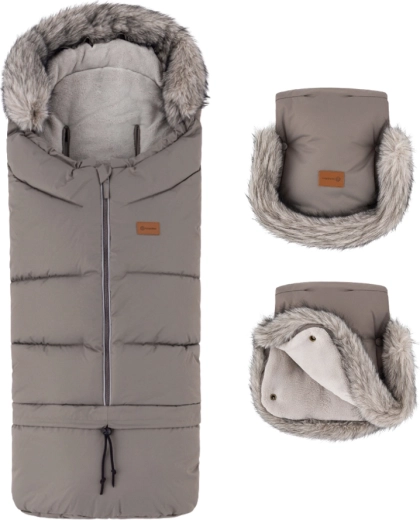 Petite&Mars set d’hiver : chancelière Arctic 4v1 + moufles pour poussette Furry mocha mousse