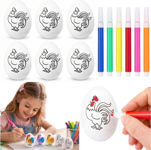 Œufs de Pâques en polystyrène à décorer avec feutres, coq – 6 pcs