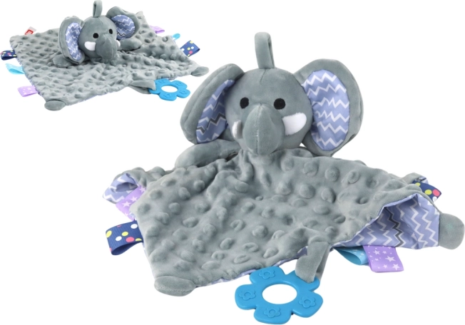 Couverture en peluche éléphant pour bébés avec jouet et anneau de dentition