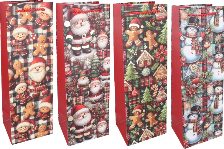 Sac cadeau de Noël pour bouteille M 36 × 12 × 10 cm - 1 pièce