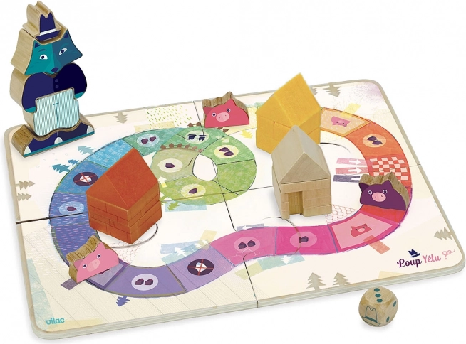 Vilac jeu Les Trois Petits Cochons – jeu de société coopératif en bois pour enfants