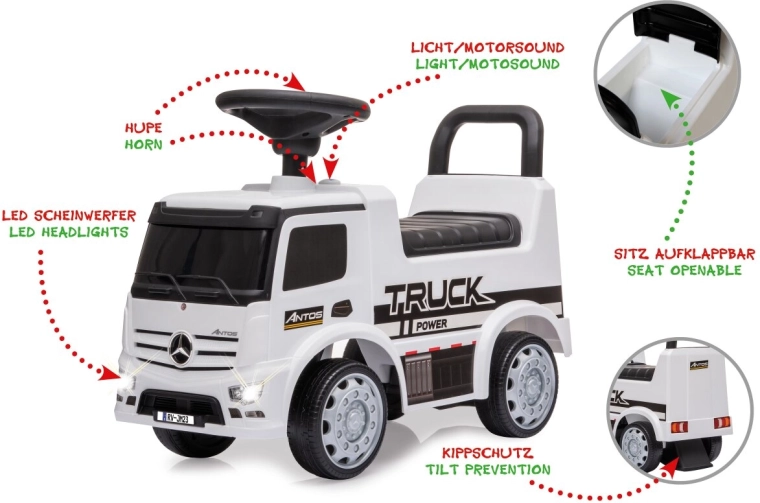 Porteur enfant Mercedes-Benz Antos 2 en 1 blanc