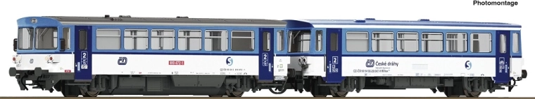 Autorail diesel Roco ČD 810 472-1 avec voiture remorque BDtax (Najbrt), TT
