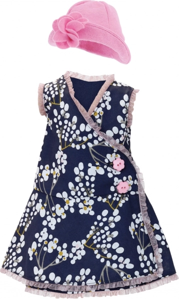 Tenue pour poupée 44 cm – robe à fleurs et petit chapeau rose PETITCOLLIN
