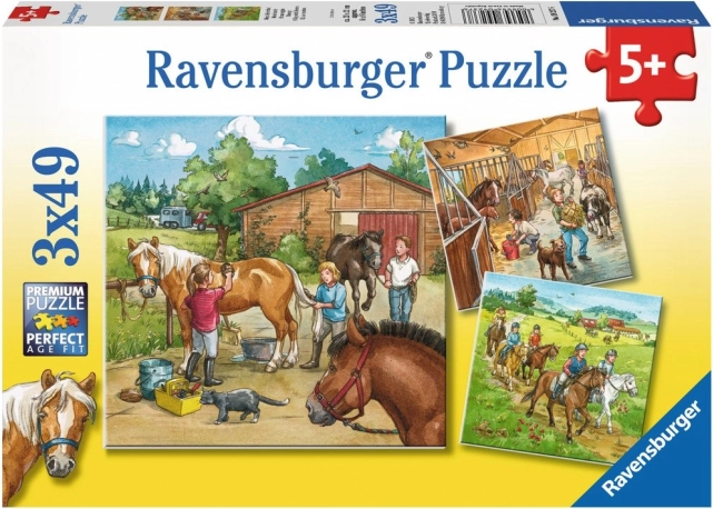 Puzzle Ravensburger Une journée avec les chevaux 3x49 pièces