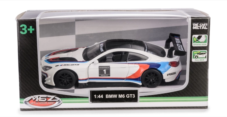 Modèle BMW M6 GT3 1:44 avec portes ouvrantes et mécanisme à rétrofriction