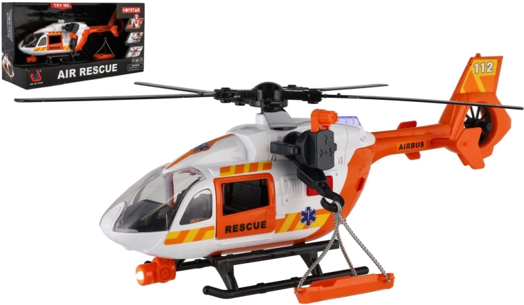 Hélicoptère de secours à piles avec lumière, son et treuil 32 cm