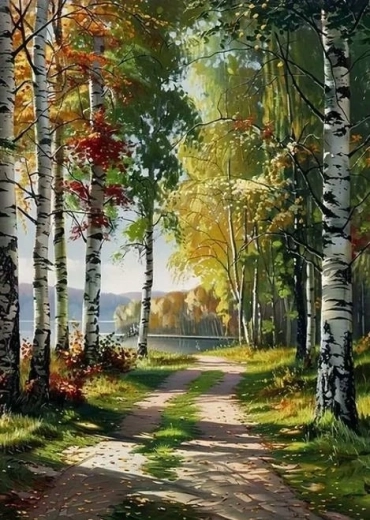 Peinture diamant Norimpex « Chemin dans la forêt au bord du lac » 30 × 40 cm
