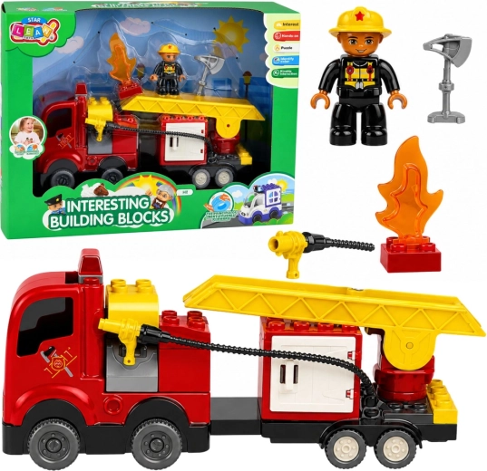 Kit de construction : camion de pompiers avec propulsion à friction, échelle et figurine de pompier