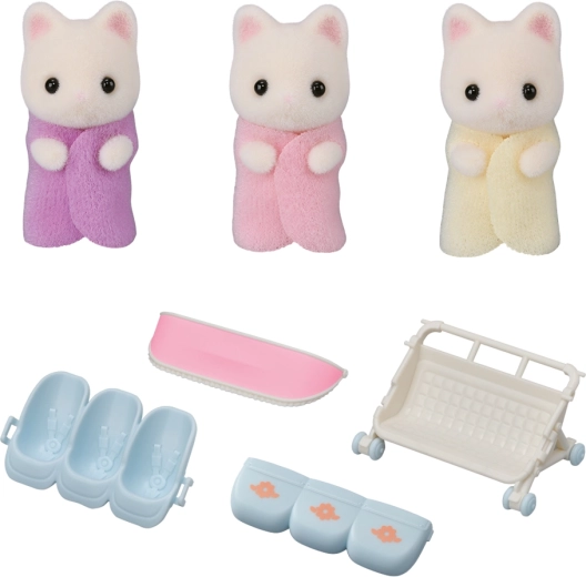 Sylvanian Families – Triplés chatons Fleuri avec poussette