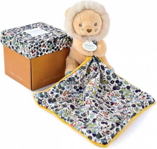 Coffret cadeau petit lion avec doudou 12 cm
