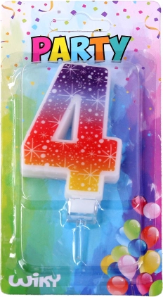 Bougie de fête en forme de chiffre 4 avec étoiles