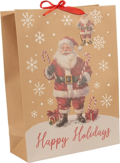 Sac cadeau en papier de Noël XL beige, assortiment de motifs - 1 pièce
