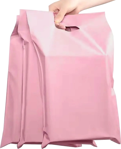 Enveloppes postales plastiques roses avec poignée 540 × 700 + 70 mm, 50 pcs