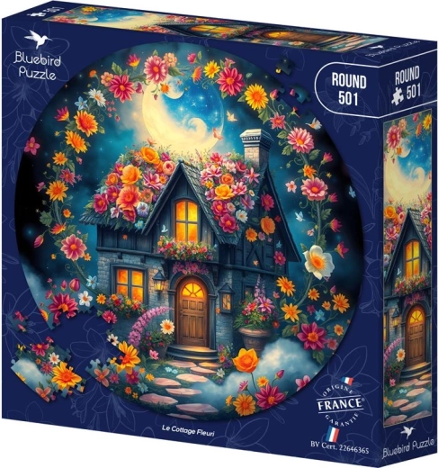 Puzzle rond Bluebird Cottage fleurie 501 pièces