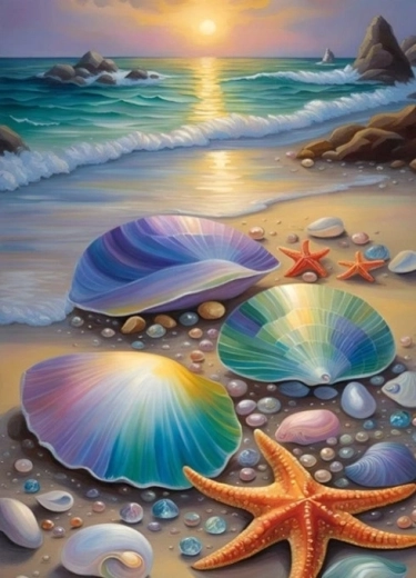 NORIMPEX Peinture par numéros Coquillages colorés sur la plage 40 × 50 cm