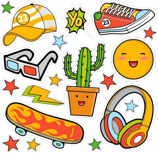 Autocollants thermocollants YO – petite planche aux motifs d’été