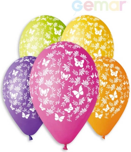 Ballon en latex pastel Gemar avec impression de papillons 30 cm - 1 pièce