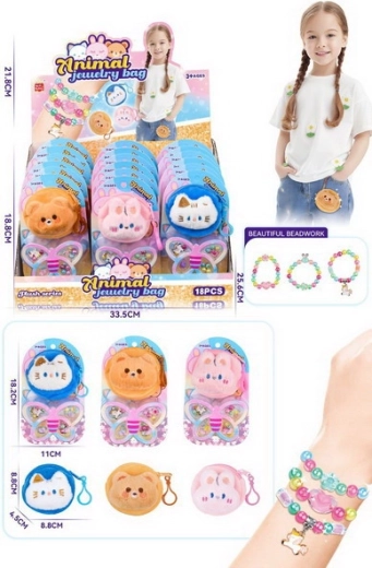 Pochette en peluche avec bracelets – chat, ours, lapin