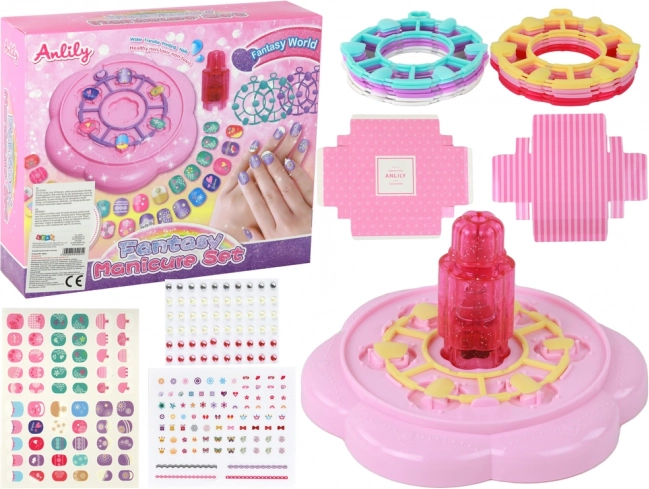 Kit pour ongles pour enfants rose avec tips, autocollants et strass