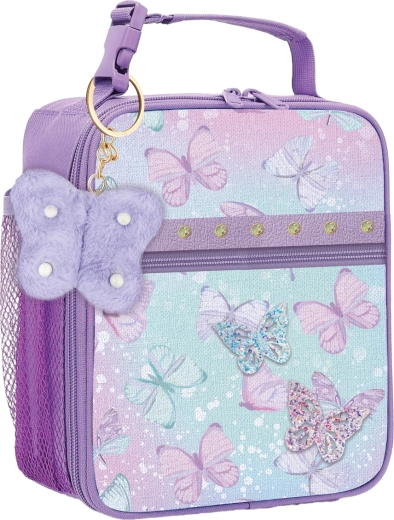 Sac isotherme enfant pour déjeuner avec porte-clés papillons violets - 1 pièce