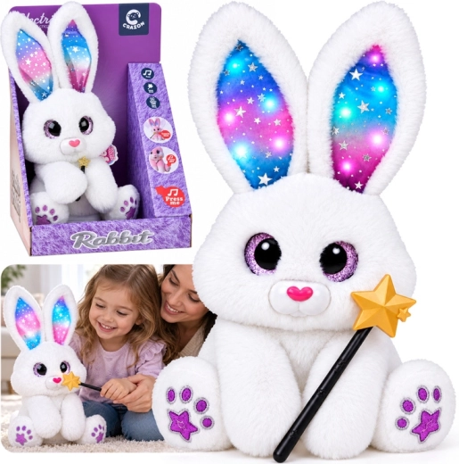 Lapin blanc en peluche interactif 30 cm – danse, s’illumine, joue avec une baguette magique - 1 pièce