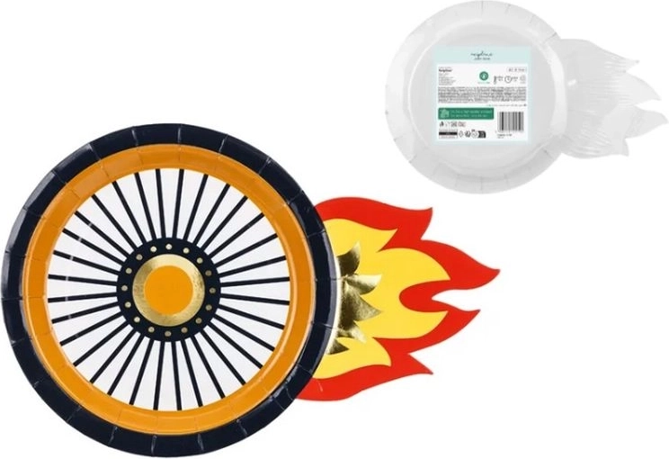Assiettes en papier en forme de roue avec flamme 26,5 × 18 cm (6 pcs)