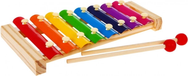 Cymbalum en bois pour enfants 3+ Premier instrument de musique Placage arc-en-ciel + baguettes