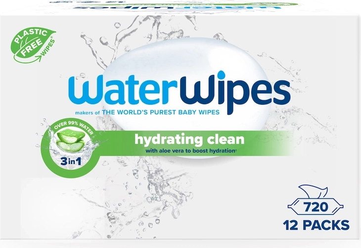 WaterWipes lingettes humides hydratantes à l’aloe vera 3-en-1 12×60 pcs